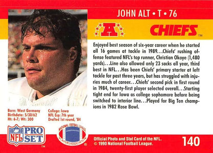 Vintage 1991 NFL Pro Set Football Card of John Alt, Kansas City Chiefs Rookie