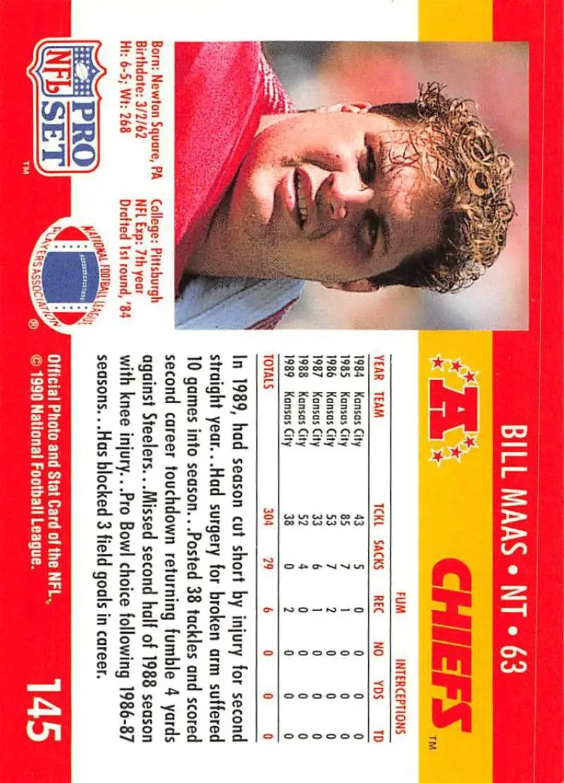 1990 Pro Set NFL trading card featuring Kansas City Chiefs player Bill Maas