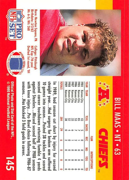 1990 Pro Set NFL trading card featuring Kansas City Chiefs player Bill Maas