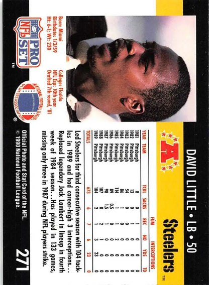 NFL Pro Set football card of Pittsburgh Steelers player David Little from the 1990s