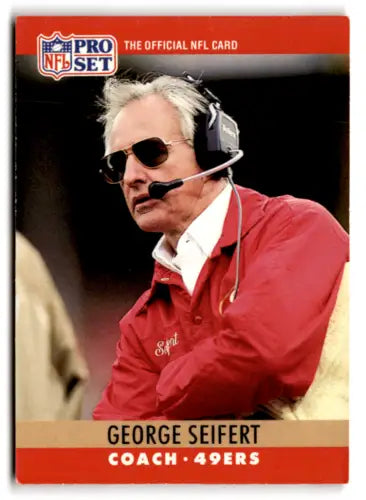 George Seifert football card 1990 Pro Set #299 with original gloss from 49ers