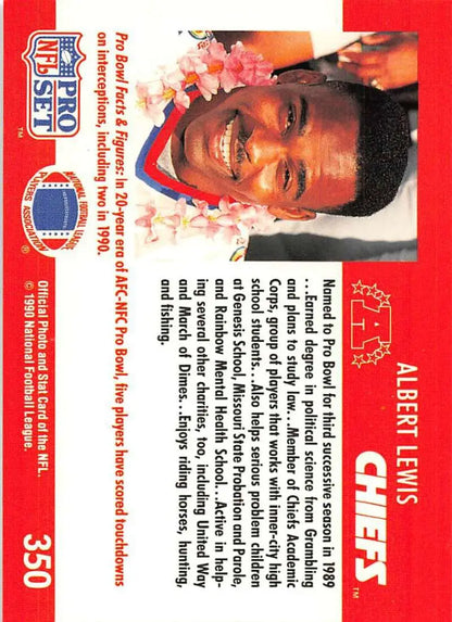 Vintage NFL trading card of Albert Lewis for Kansas City Chiefs on red background