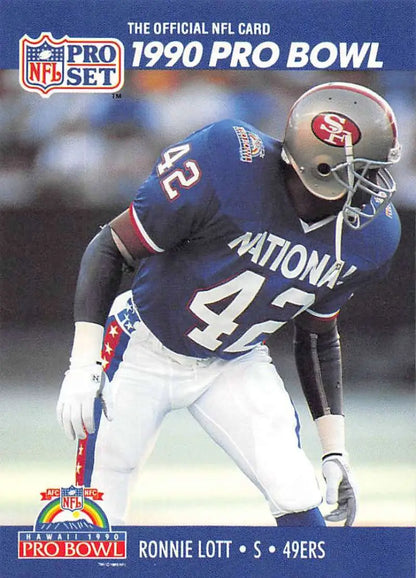 1990 Pro Set #400 Ronnie Lott NM-MT San Francisco 49ers Football Card featuring player number 42