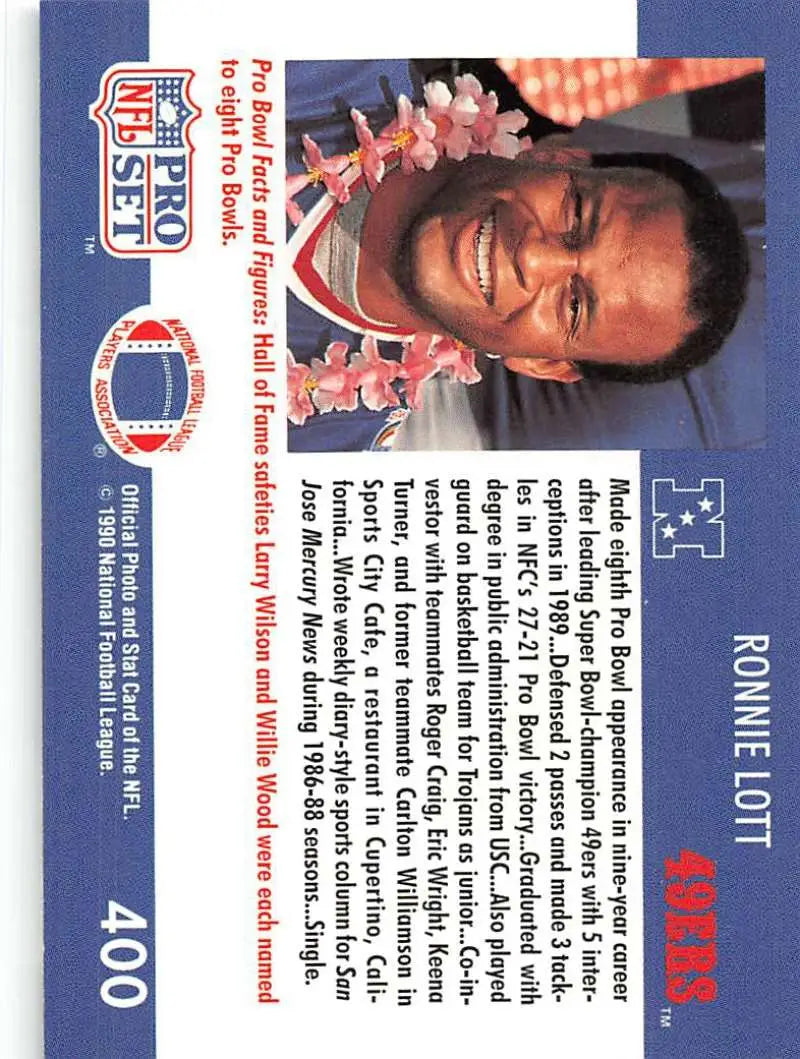 Football trading card of Ronnie Lott, San Francisco 49ers player, 1990 Pro Set #400