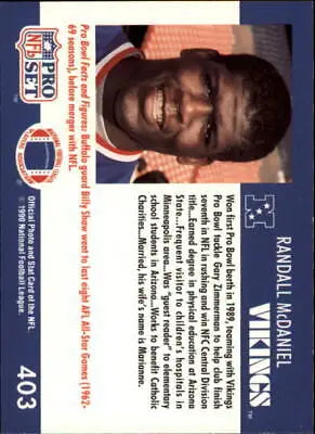 Randall McDaniel 1990 Pro Set #403 Pro Bowl Minnesota Vikings Football Card