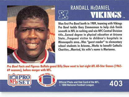 Football card of Randall McDaniel from the Minnesota Vikings Pro Set collection