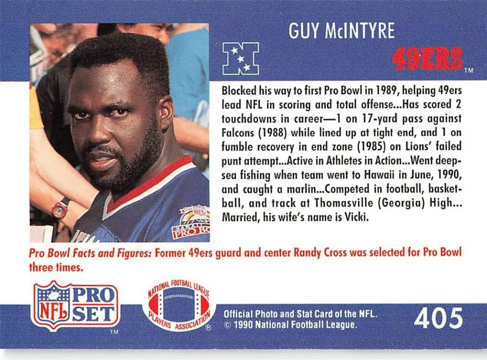 NFL trading card of Guy McIntyre from the San Francisco 49ers 1990 Pro Set