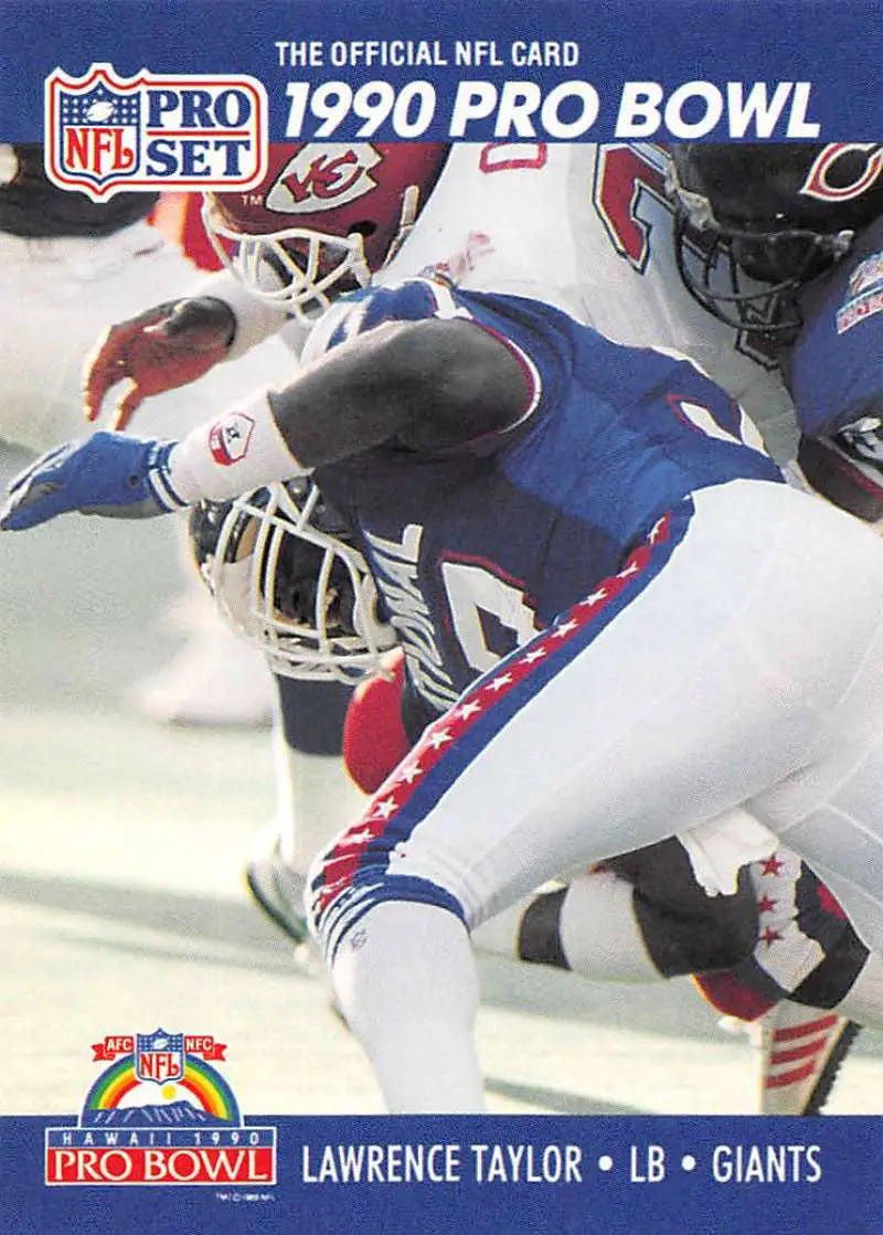 1990 Pro Set Lawrence Taylor football card showcasing New York Giants linebacker tackling