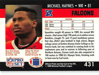 NFL Pro Set trading card of Michael Haynes, Rookie Atlanta Falcons wide receiver, #81