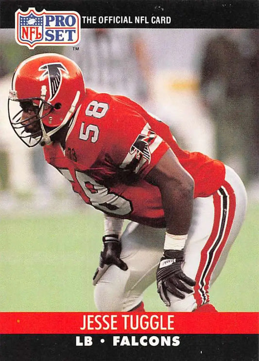 Atlanta Falcons football card of Jessie Tuggle in red uniform number 58