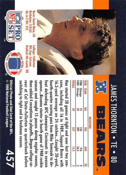 1990 Pro Set #457 James Thornton Chicago Bears Football Card in NM-MT condition