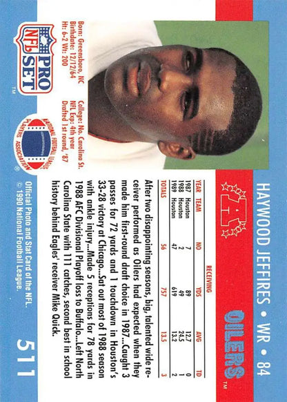 Pro Set NFL trading card featuring Haywood Jeffires of the Houston Oilers