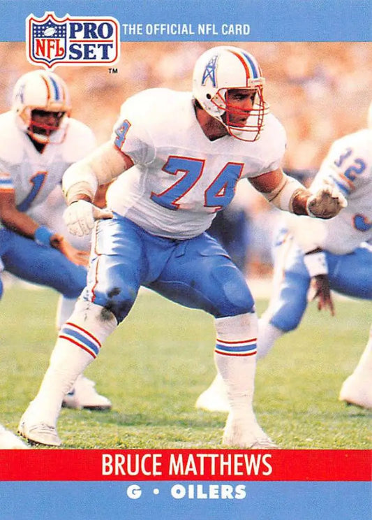 NFL Pro Set football card of Bruce Matthews, Houston Oilers offensive lineman #74