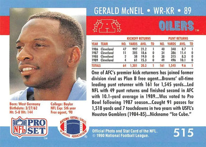 Gerald McNeil Houston Oilers football card from 1990 Pro Set #515 featuring player 89