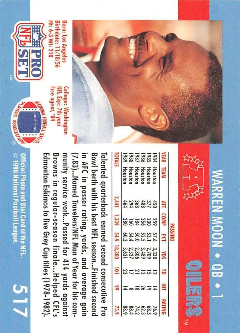 Warren Moon Houston Oilers football trading card from 1990 Pro Set #517