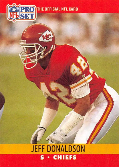 NFL Pro Set trading card of Jeff Donaldson in Kansas City Chiefs jersey number 42