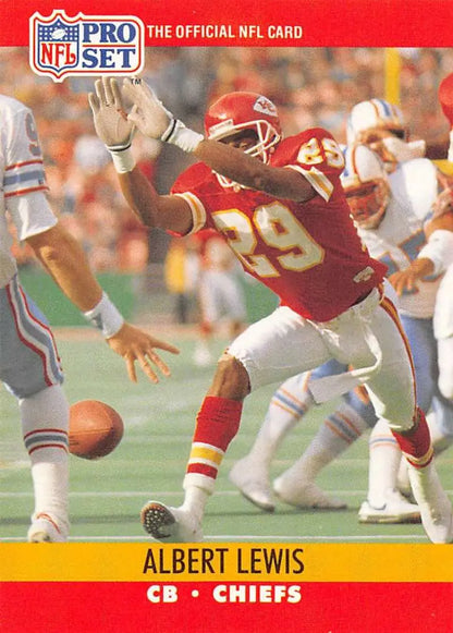 NFL Pro Set trading card of Albert Lewis, Kansas City Chiefs defensive player in action