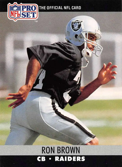 1990 Pro Set #541 Ron Brown Los Angeles Raiders cornerback trading card in action