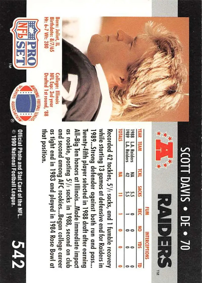 NFL Pro Set trading card of Scott Davis from the 1991 Los Angeles Raiders season