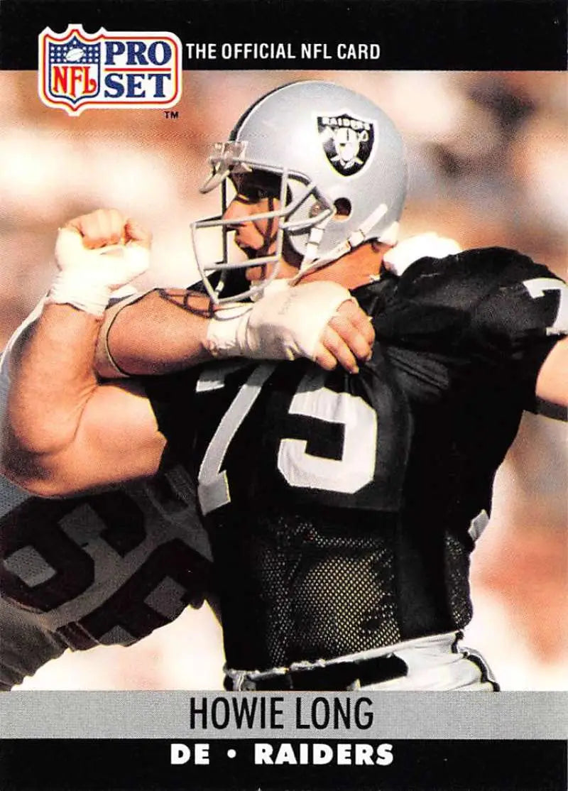 NFL trading card of Howie Long, Los Angeles Raiders in black and silver uniform