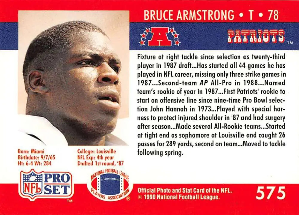 Vintage NFL Pro Set Bruce Armstrong Football Card New England Patriots 1990s