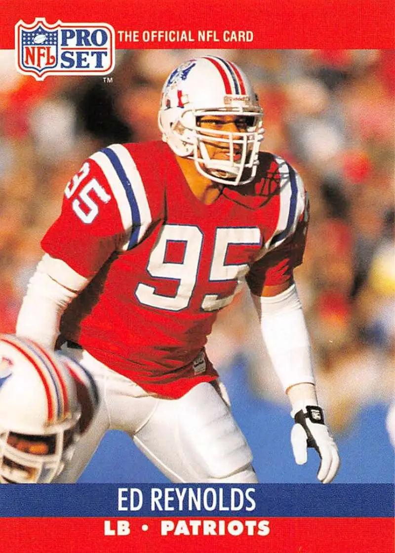 NFL Pro Set trading card of New England Patriots linebacker Ed Reynolds in red uniform