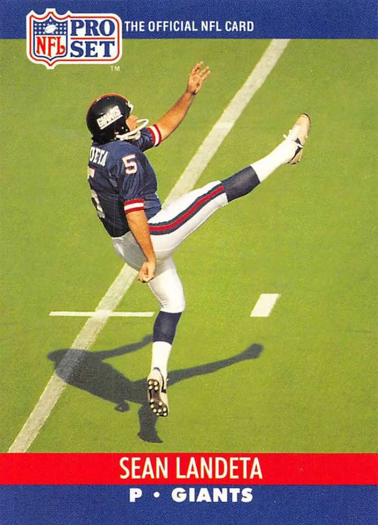 NFL Pro Set trading card of Sean Landeta kicking for New York Giants Football