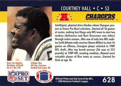 1990 Pro Set #628 Courtney Hall San Diego Chargers Football Card in NM-MT condition