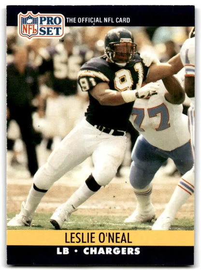 NFL Pro Set football card of Leslie O’Neal in action for San Diego Chargers