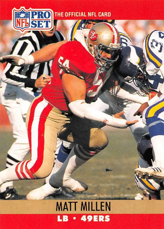 NFL Pro Set trading card of San Francisco 49ers linebacker in game action