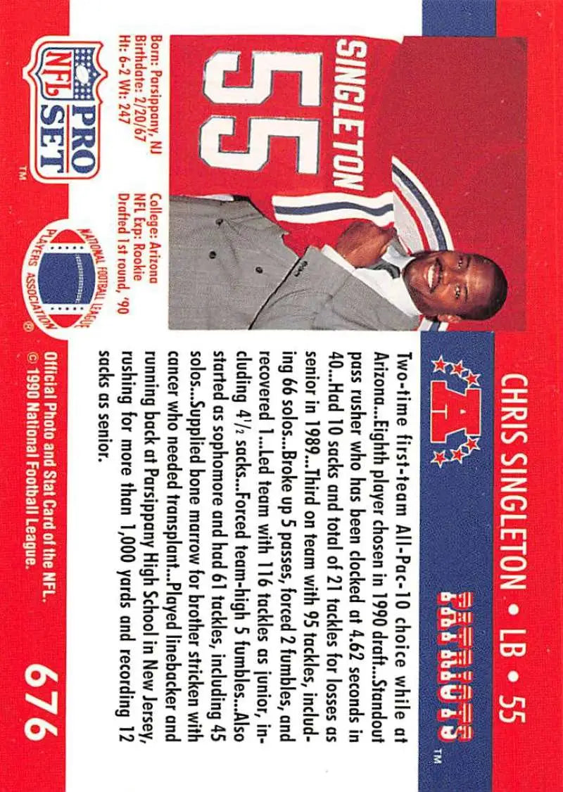 NFL trading card of Chris Singleton, featuring jersey number 55 and Pro Set design