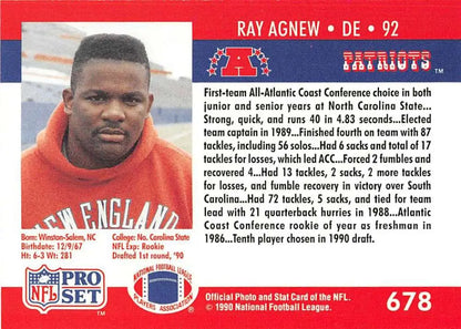 Ray Agnew New England Patriots Football Card from 1990 Pro Set collection