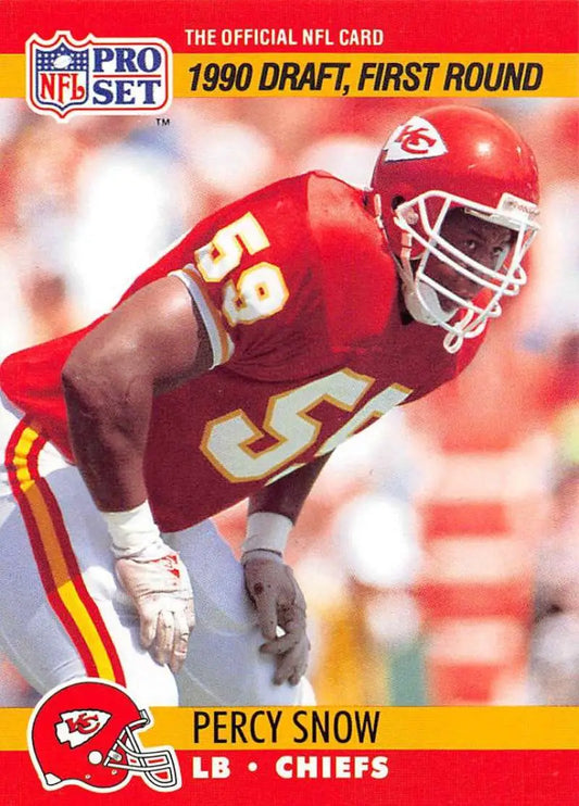 Percy Snow in red uniform, ready stance for Kansas City Chiefs Football Card