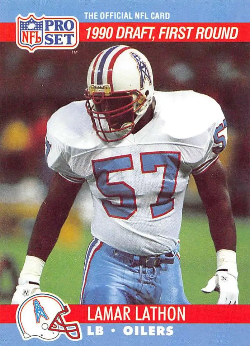 1990 Pro Set #683 Lamar Lathon Rookie Card showcasing Houston Oilers player in white uniform