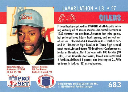 1990 Pro Set Lamar Lathon Rookie Card featuring Houston Oilers player number 57