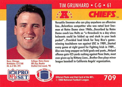 1990 Pro Set #709 Tim Grunhard Rookie Card for Kansas City Chiefs Football fans