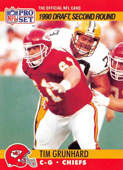 NFL Pro Set trading card of Kansas City Chiefs center Tim Grunhard in action