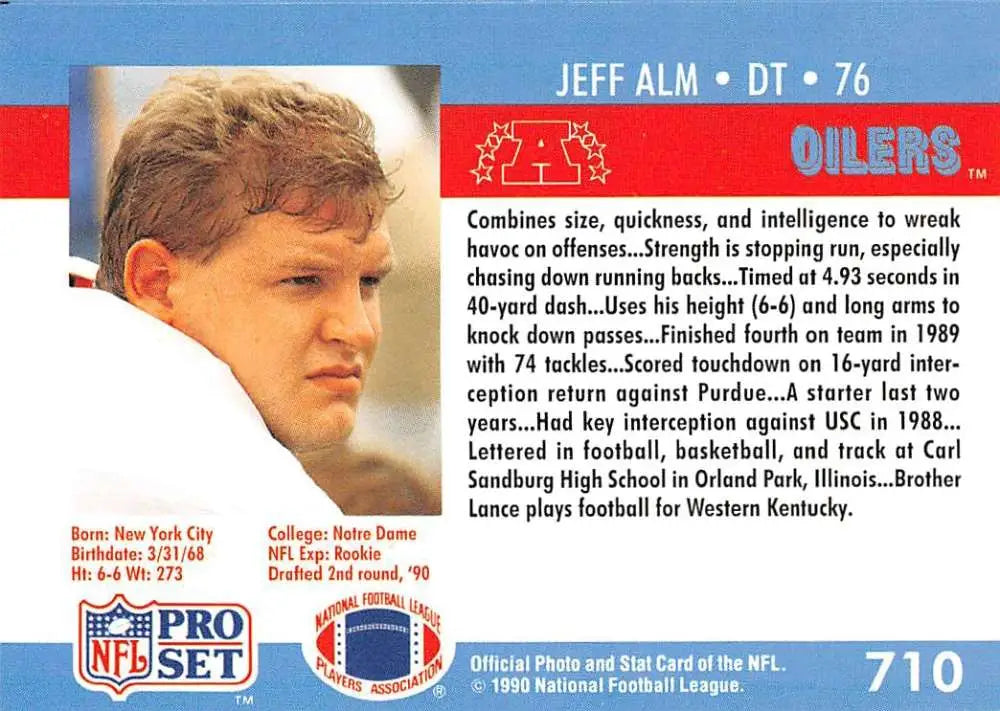 Jeff Alm Houston Oilers 1990 Pro Set #710 NM-MT RC Football Trading Card