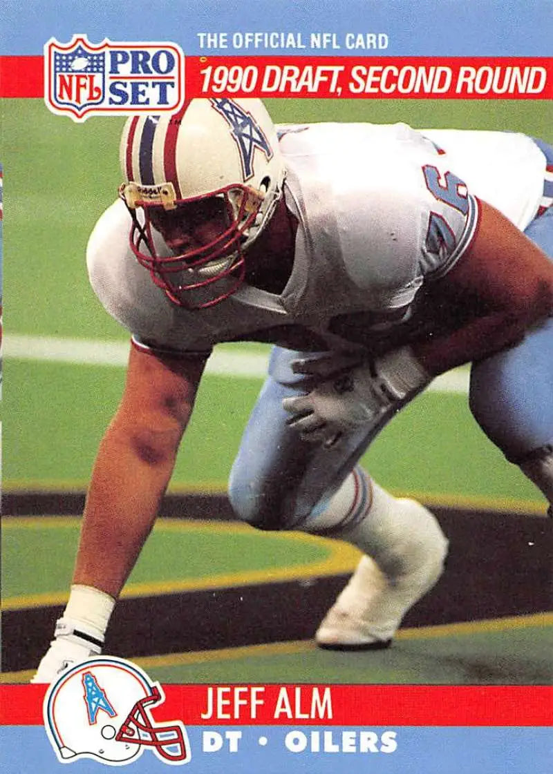 1990 Pro Set #710 Jeff Alm Houston Oilers Football Card in white uniform