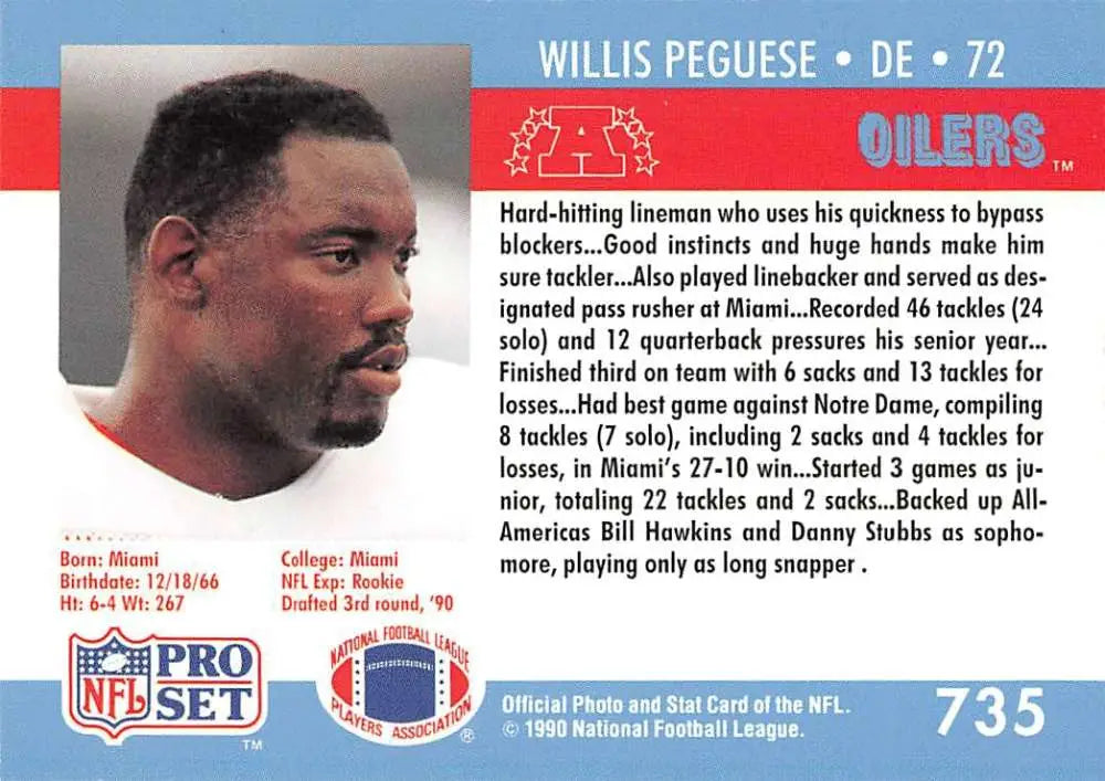 Houston Oilers Football Card featuring Willis Peguese in red and white design