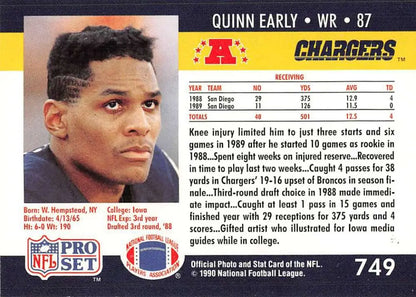 NFL Pro Set trading card of Quinn Early, San Diego Chargers wide receiver 87