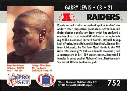 NFL trading card of Garry Lewis #21 from Los Angeles Raiders 1990 Pro Set