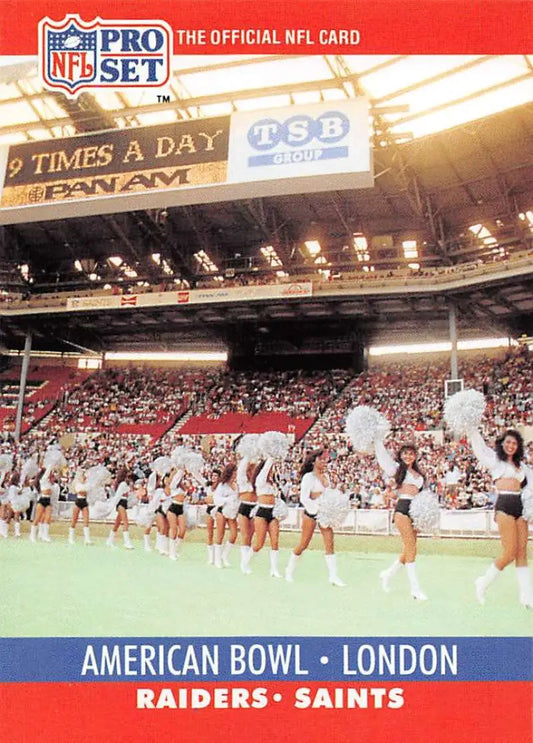 NFL Pro Set trading card of cheerleaders at the American Bowl featuring Los Angeles Raiders