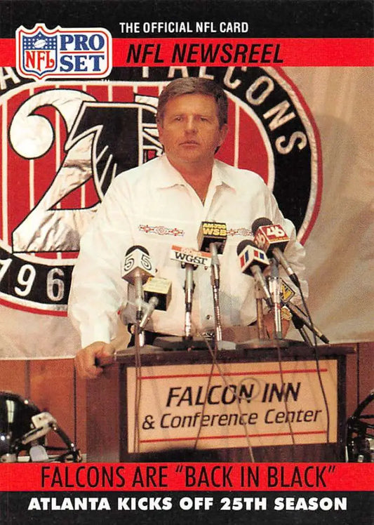 NFL Pro Set trading card of Jerry Glanville at Atlanta Falcons press conference podium