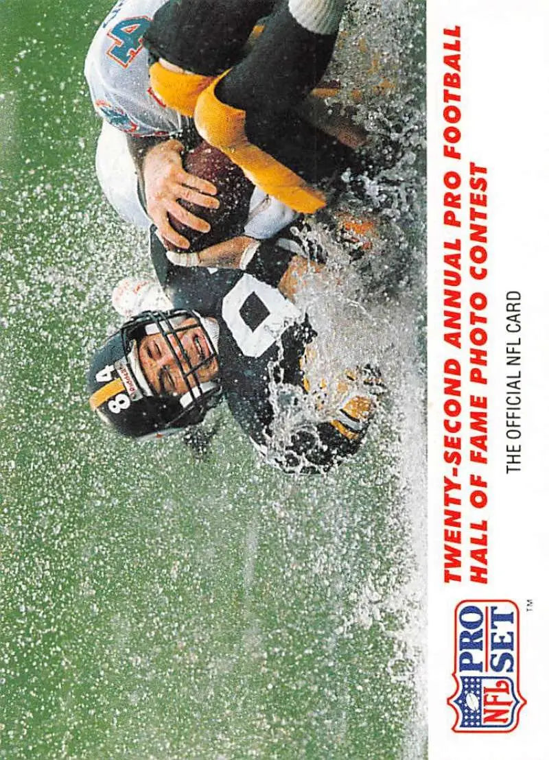 Football players colliding in water, featured on 1990 Pro Set Mike Mularkey card