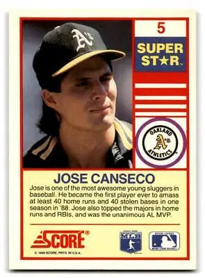 Baseball card of Jose Canseco from the 1990 Score Trading Cards series