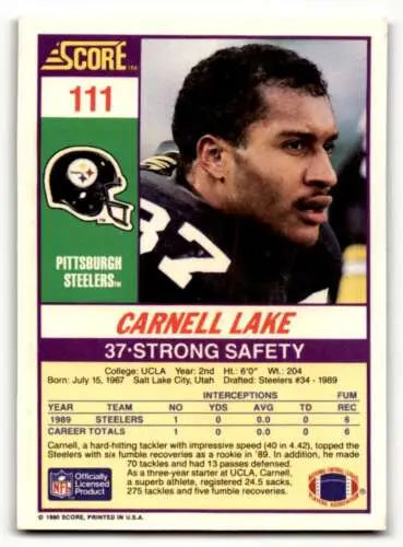 1990 Score #111 Carnell Lake Pittsburgh Steelers Football Card in original gloss condition