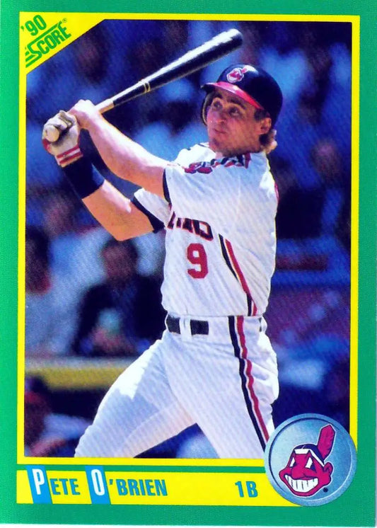 1990 Score #175 Pete O’Brien Baseball Card featuring Cleveland Indians player swinging bat