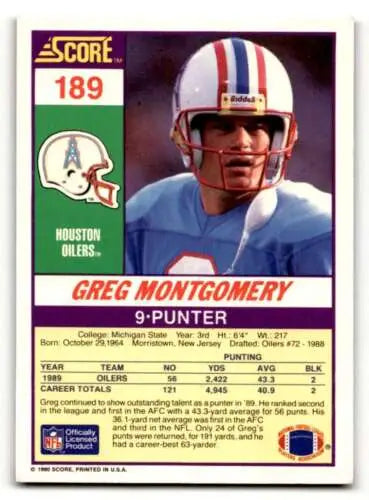 Greg Montgomery Houston Oilers football card 1990 Score original gloss EX/NM