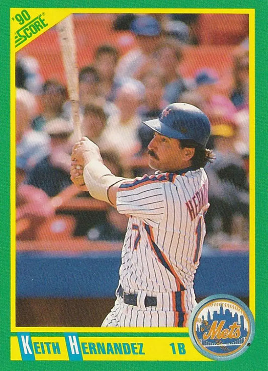 Mets baseball card of Keith Hernandez in pinstriped uniform at bat